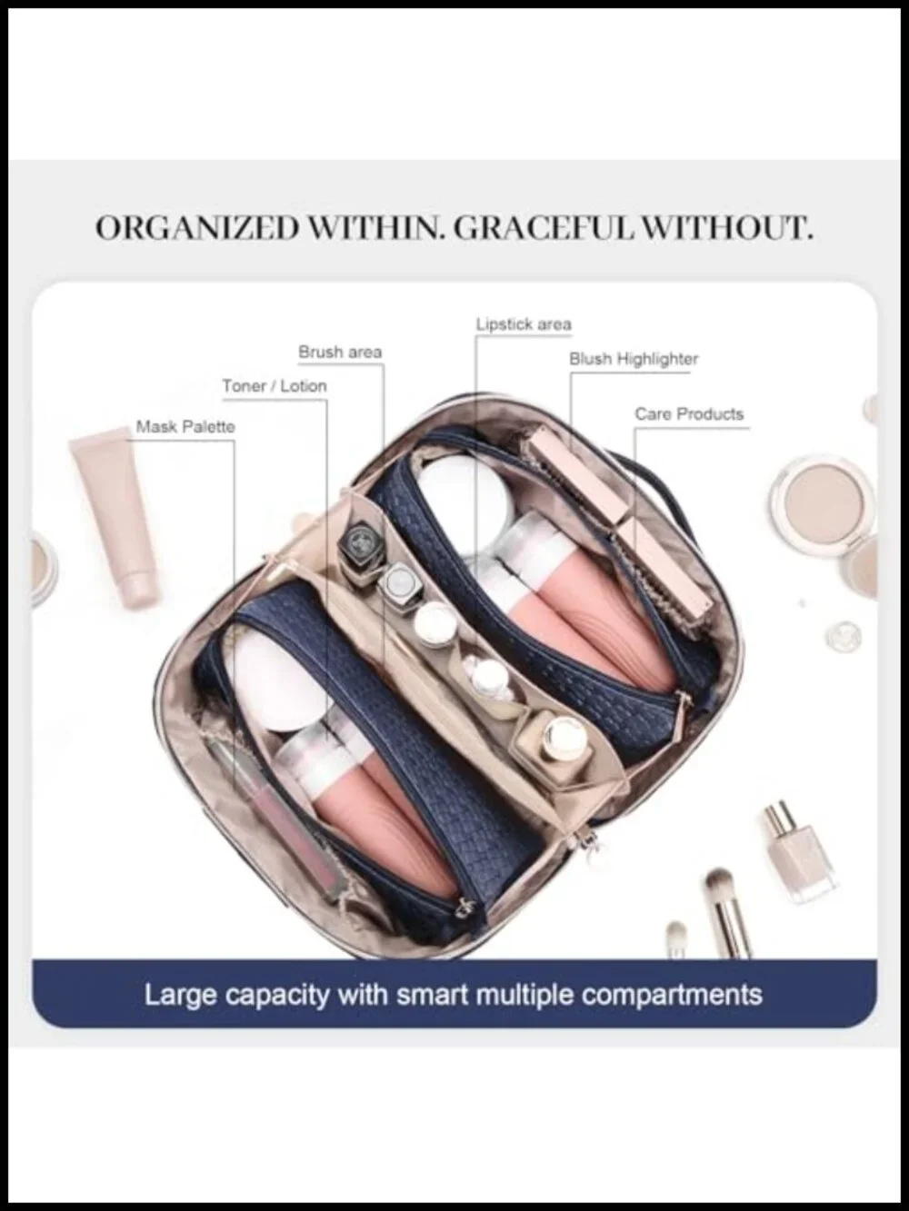 Vegan Leather Travel Makeup Bag 3-Piece Set, Waterproof Toiletry Organizer, Gift